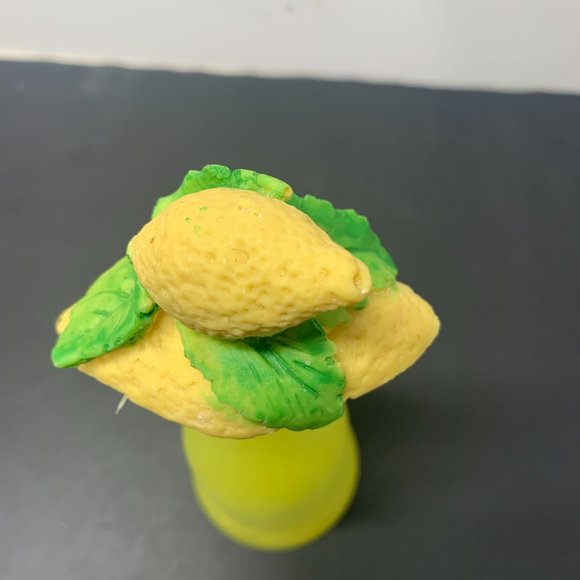 Frosted Canary Yellow Glass Vase with Ceramic Lemon Topper 7 1/2" - Picture 3 of 5